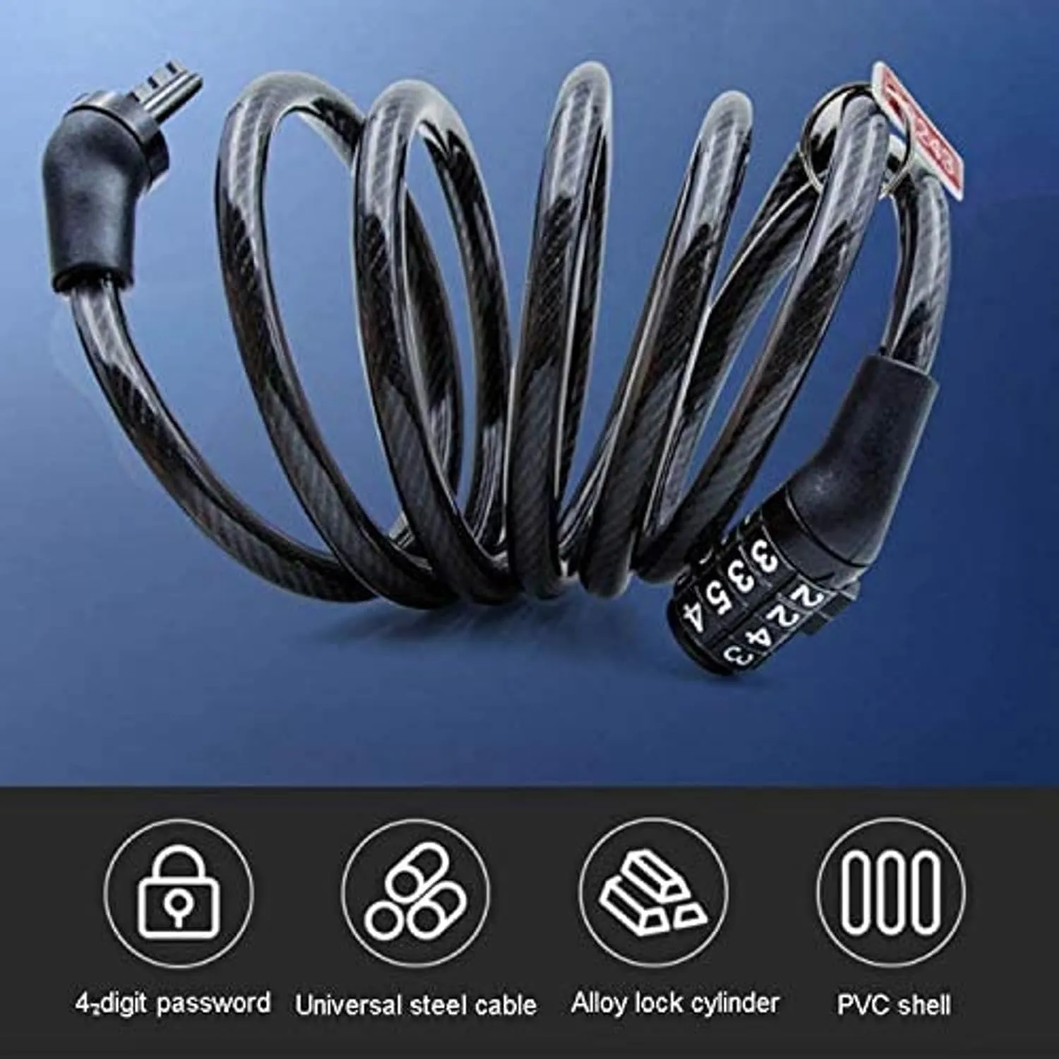 Heavy Duty Digital Number Lock Universal Combination Cable Lock for Bike Helmet Luggage Steel Wire PVC Plastic 12x1200 mm Anti Theft Security 3