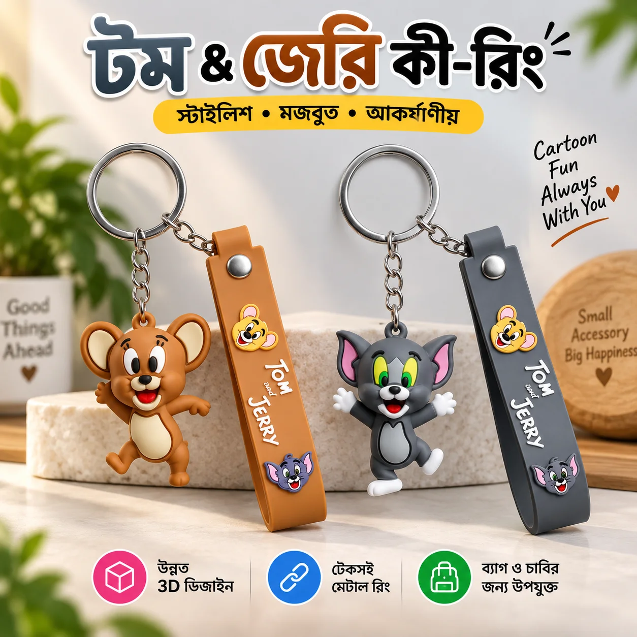 TOM & JERRY Cute Keychain, trendy cartoon keychain accessory, bag pendant keyring for students 1