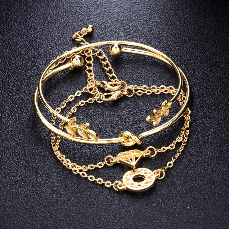 New Trendy Fashionable 4Pcs/ Set Women Simple Design Gold Plated Chain Bracelet for Girls Simple Stylish / Bracelets for Women New Collection 5