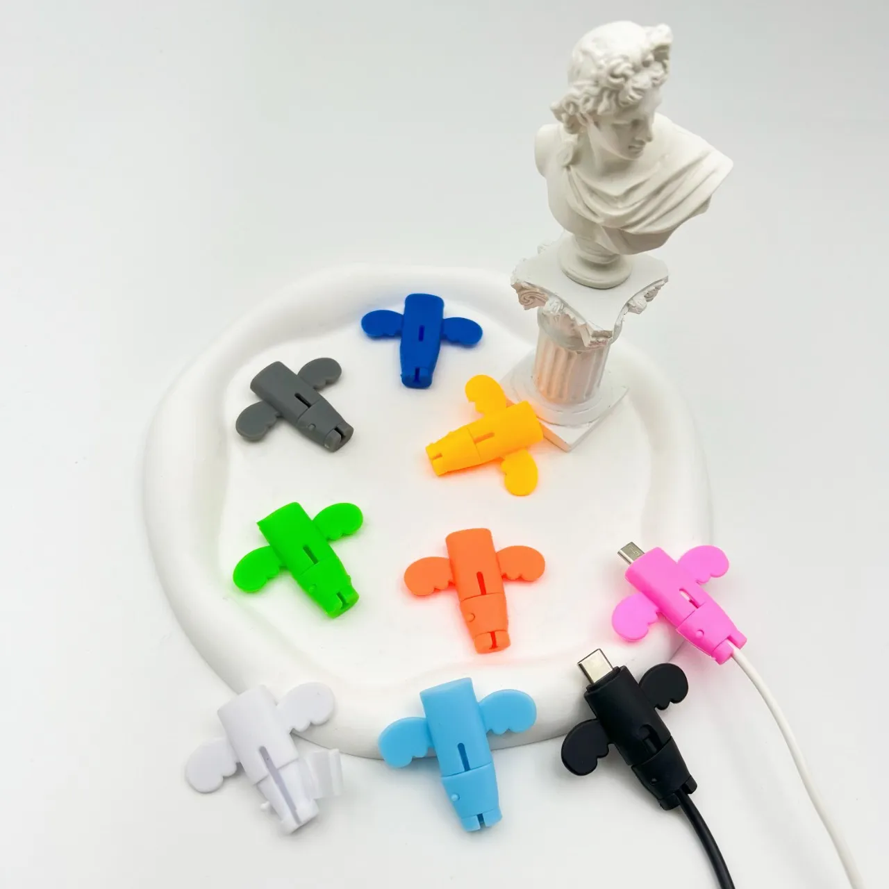 2 Pcs Little Angel Data Cable Connector Protective Cover anti-Breaking Elastic Charger Cable Saver for Data Charging Cables safety 2