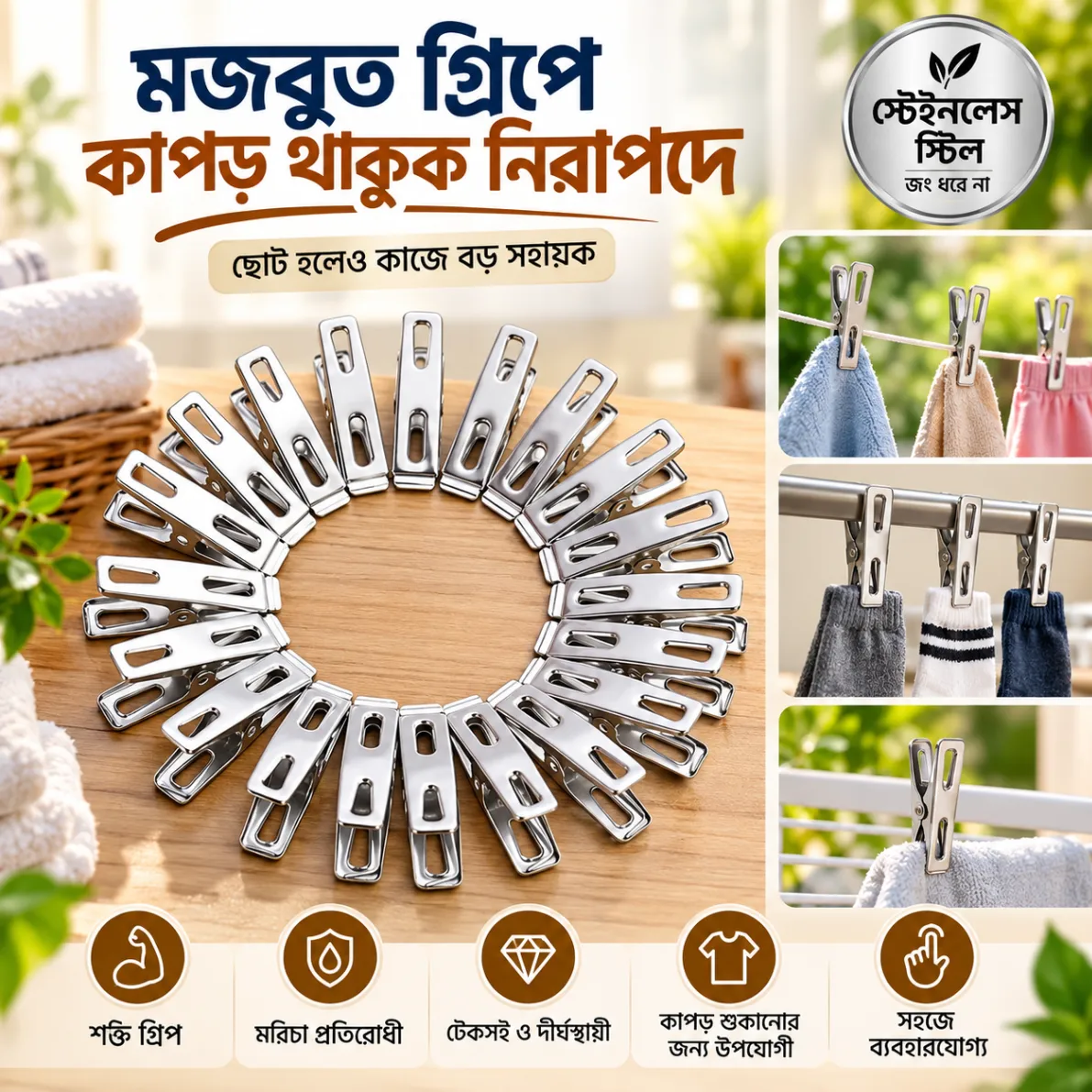 Stainless Steel Cloth Hanging Clips-20pcs, 20 Pcs Set Of Stainless Steel Cloth Clip For Drying Clothes 1
