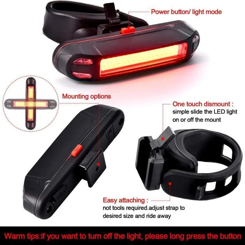 Bicycle 5 Modes LED USB Rechargeable Sleek Design Tail Light with Multicolor Lights 1