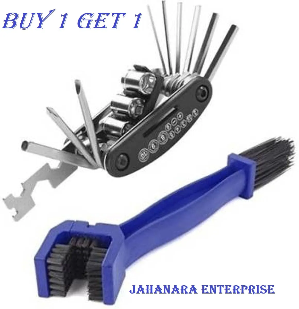 Combo of Chain Cleaner Brush and 15 in 1 Multi Function Cycle Tools Kit Spoke Wrench Cycling Bicycle Chain Cleaner Brush Cycle 2