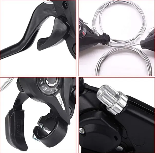 2 Pcs Mountain Bike Brake Lever, Bicycle Brake Shifter Set Visible Optical Gear Display Indicator With Brake Cable 3 Speed(Left Side) And 7 Speed(Right Side) 4