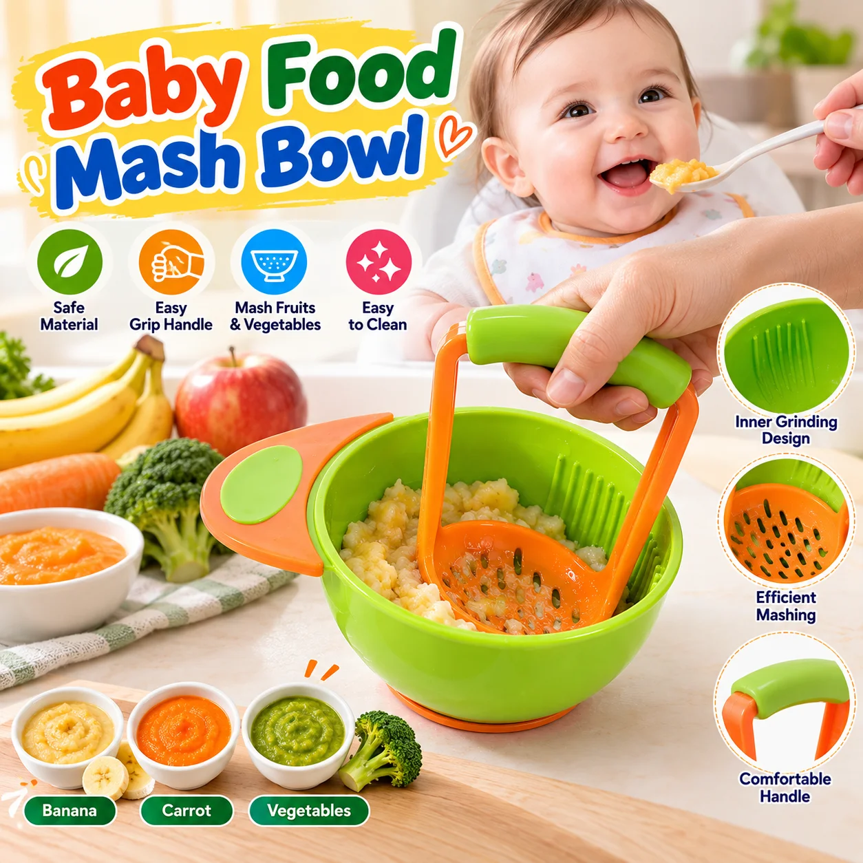 Baby Food Mash Bowl – BPA Free Food Grinding Bowl for Homemade Baby Food 1