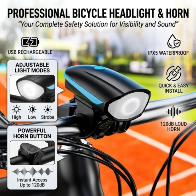 Bicycle Horn Light Recharging Waterproofed horn Light 1200 mAh battery Bike cycle accessories 1