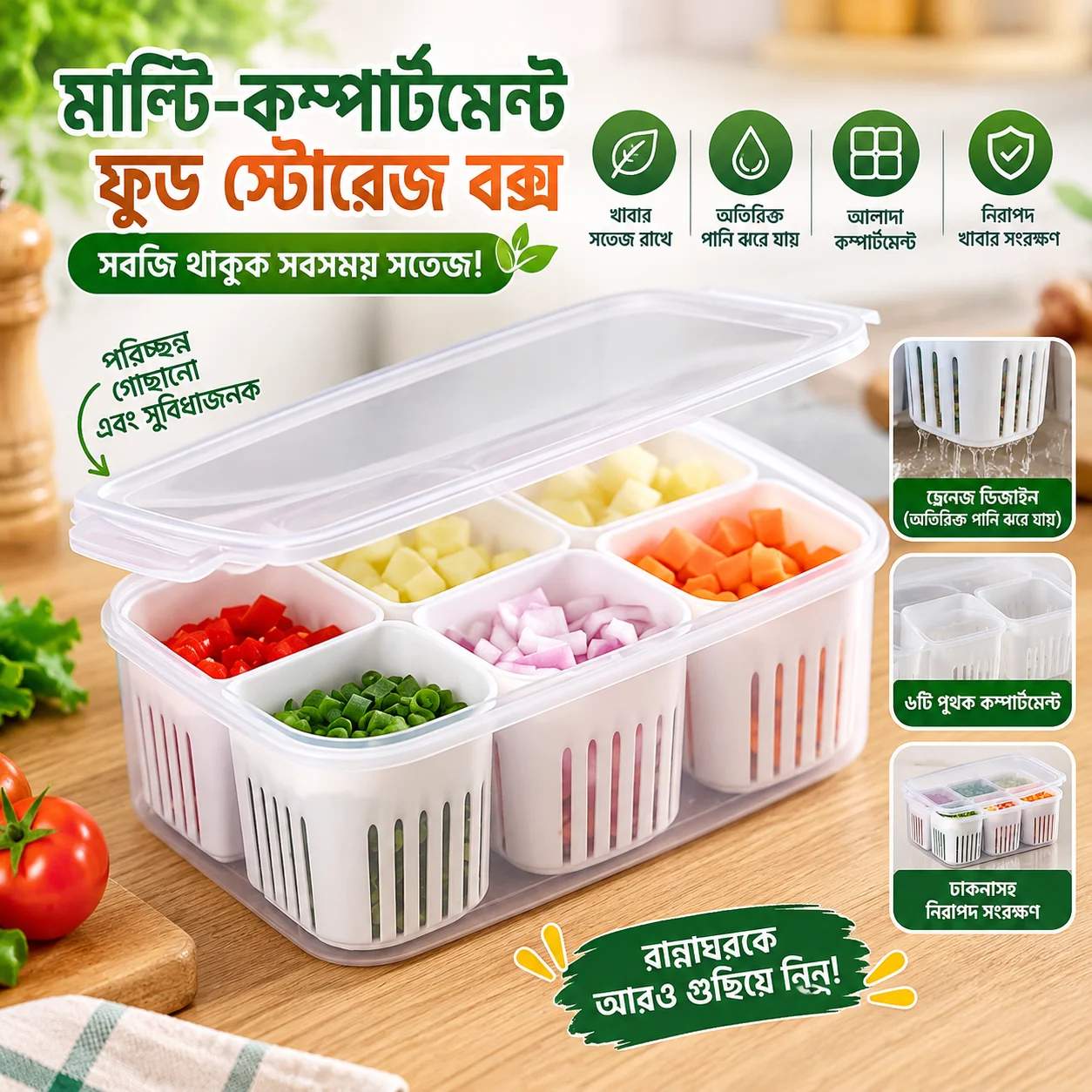 6 grid fridge storage box, Refrigerator Storage Box 6 Grids, Freeze storage box 1