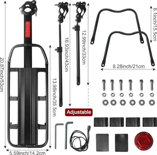 Bicycle Cargo Rack Quick Release Adjustable Alloy Bicycle Carrier 100kg Capacity Belt Free 2