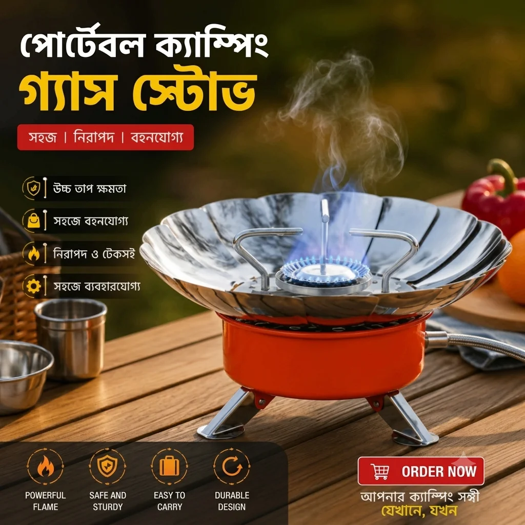 Windproof Portable Camping Gas Stove with Hose (Connection Tube) | Lotus Camping Stove with Connection Tube 1