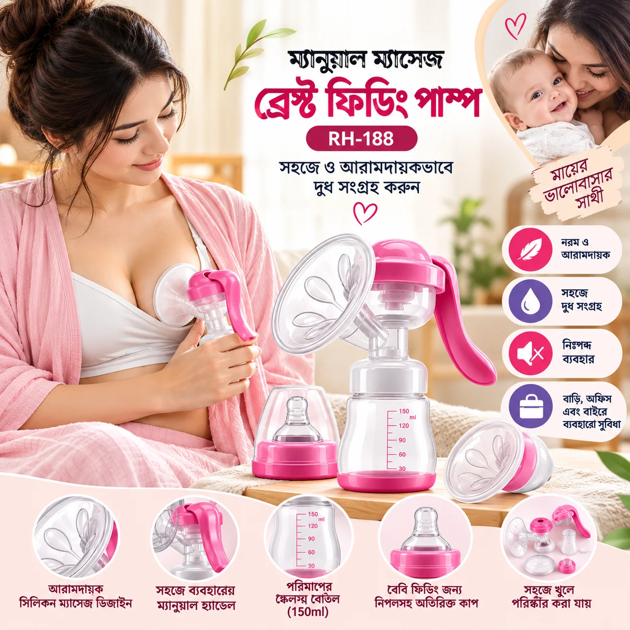 Manual Massage Breast Feeding Pump RH-188 1