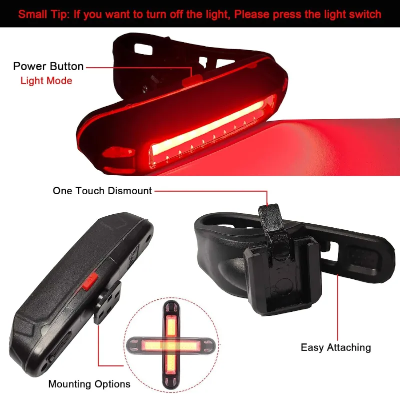 Bike Light 100 Lumens Bike Rear Light USB Rechargeable LED Bicycle Tail Light Waterproof Cycling Safety Flashlight with 5 Modes 3