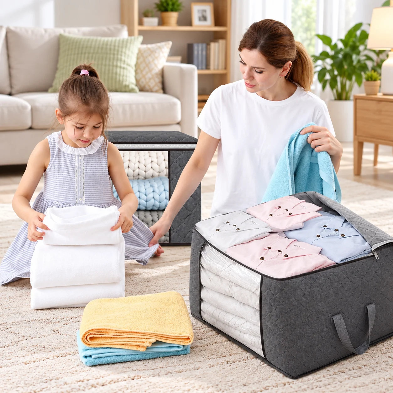 Blanket Storage Bag, Foldable Space-saving Non-woven Fabric Folding Stackable Blanket Storage Bag for Wardrobe 4