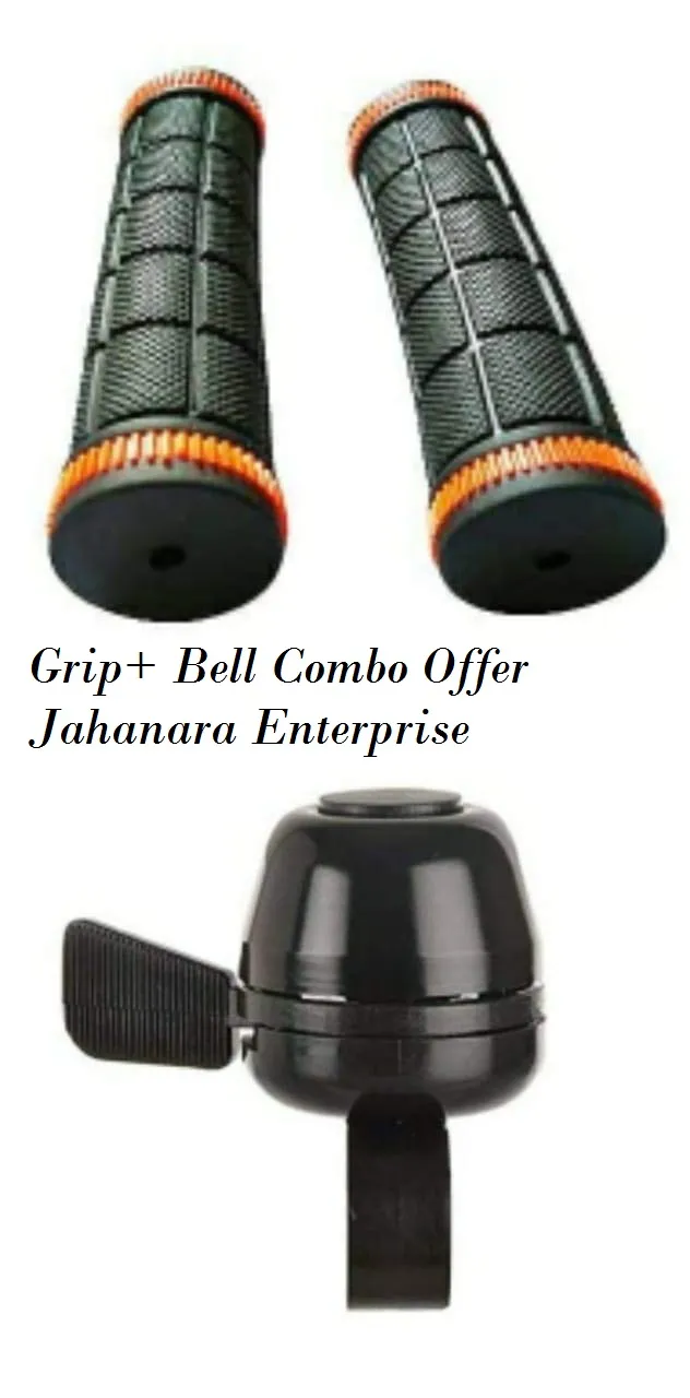Dual Set of Cool Trendy Black Color Designer Handle Grip and All Aluminium Designer Cycle Bell BLACK 1