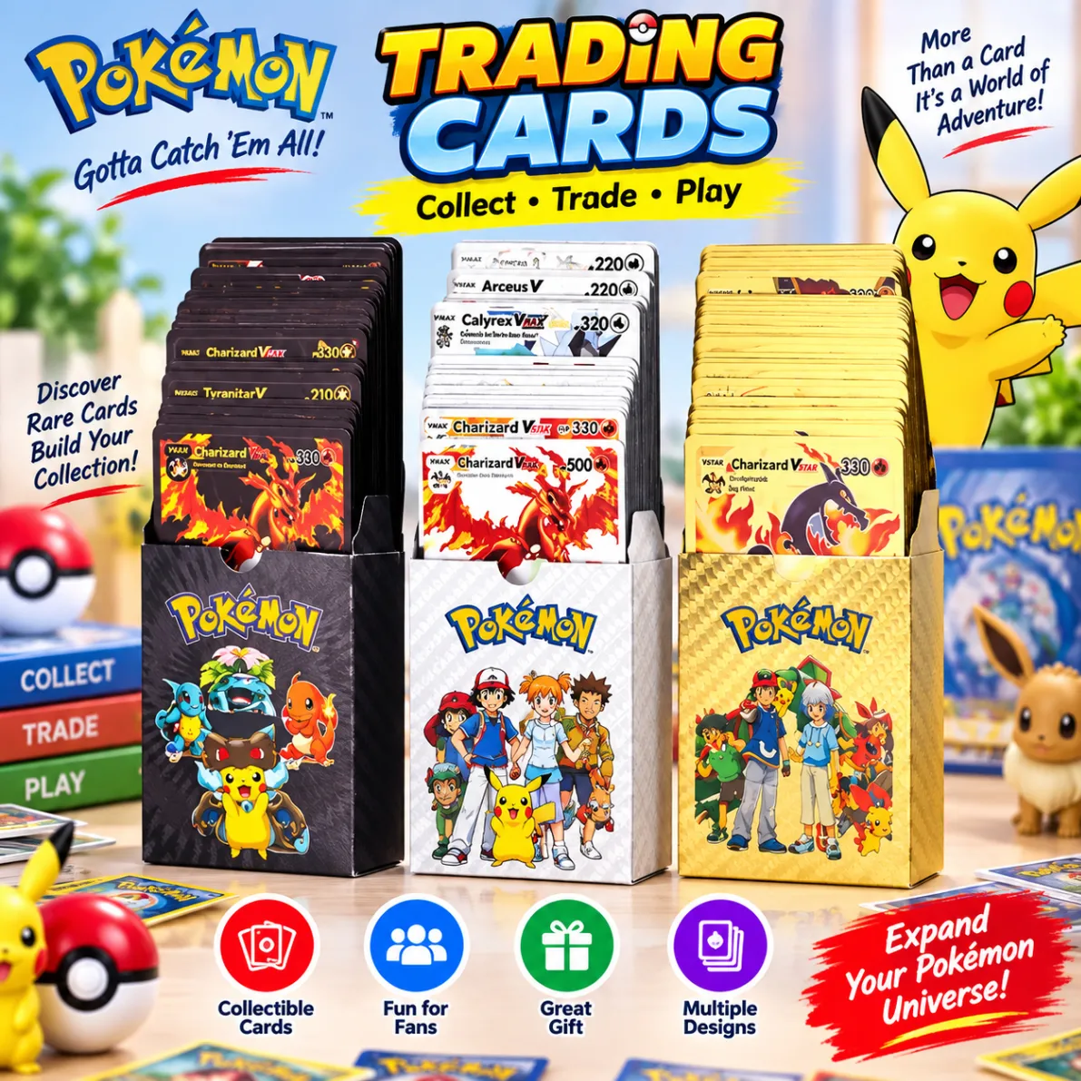 Pokemon Card Toy Gold Black Silver Rainbow Cards English Action Figure Charizard Anime Party Birthday Gifts 1