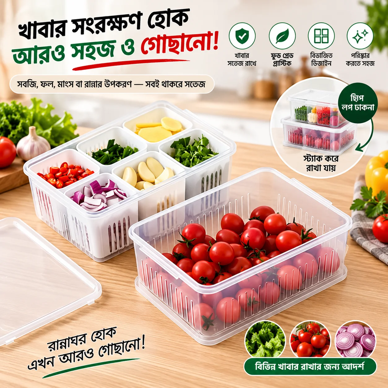 6 grid fridge storage box, Refrigerator Storage Box 6 Grids, Freeze storage box 3