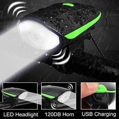 2-in-1 Rechargeable Cycle Light and Horn with Cycle Tail Light LED Cycle Light for Bicycle Front Rear Light Combo, Multicolor, Universal 2