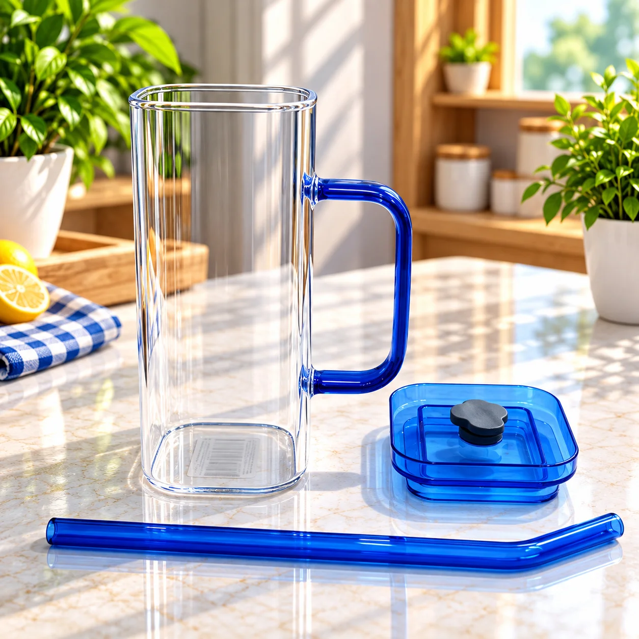 350ml Premium Glass Tumbler with Lid & Reusable Straw – Transparent Beverage Cup with Handle 2