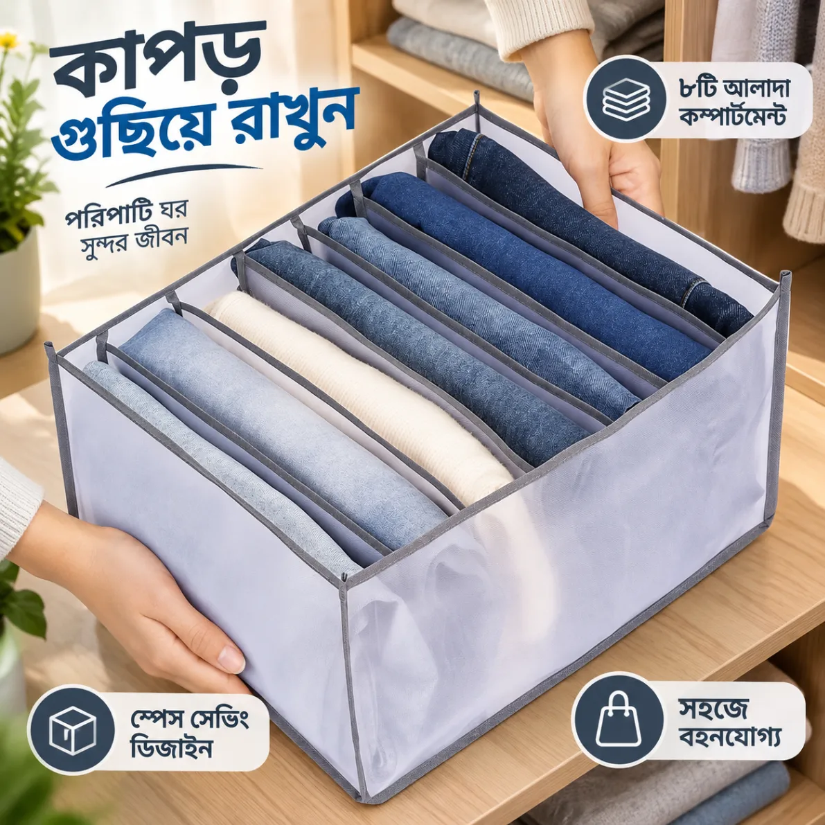 7 Grids Clothes Organizer, Clothes Closet Organizers and Storage Clothes Drawer, Compartment Foldable Closet Drawer Organizer Storage Box for Jeans, Leggings, T-shirt, Skirts(Gray) 3