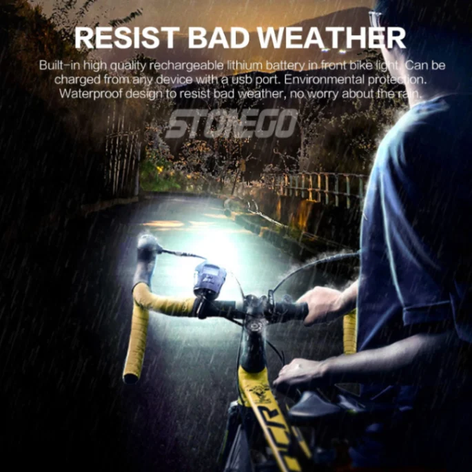 Rechargeable ABS LED Bicycle Front Head Light with USB with Speedometer Odometer and is Waterproof Suitable for All Mountain and Road Bicycle and Bikes 3