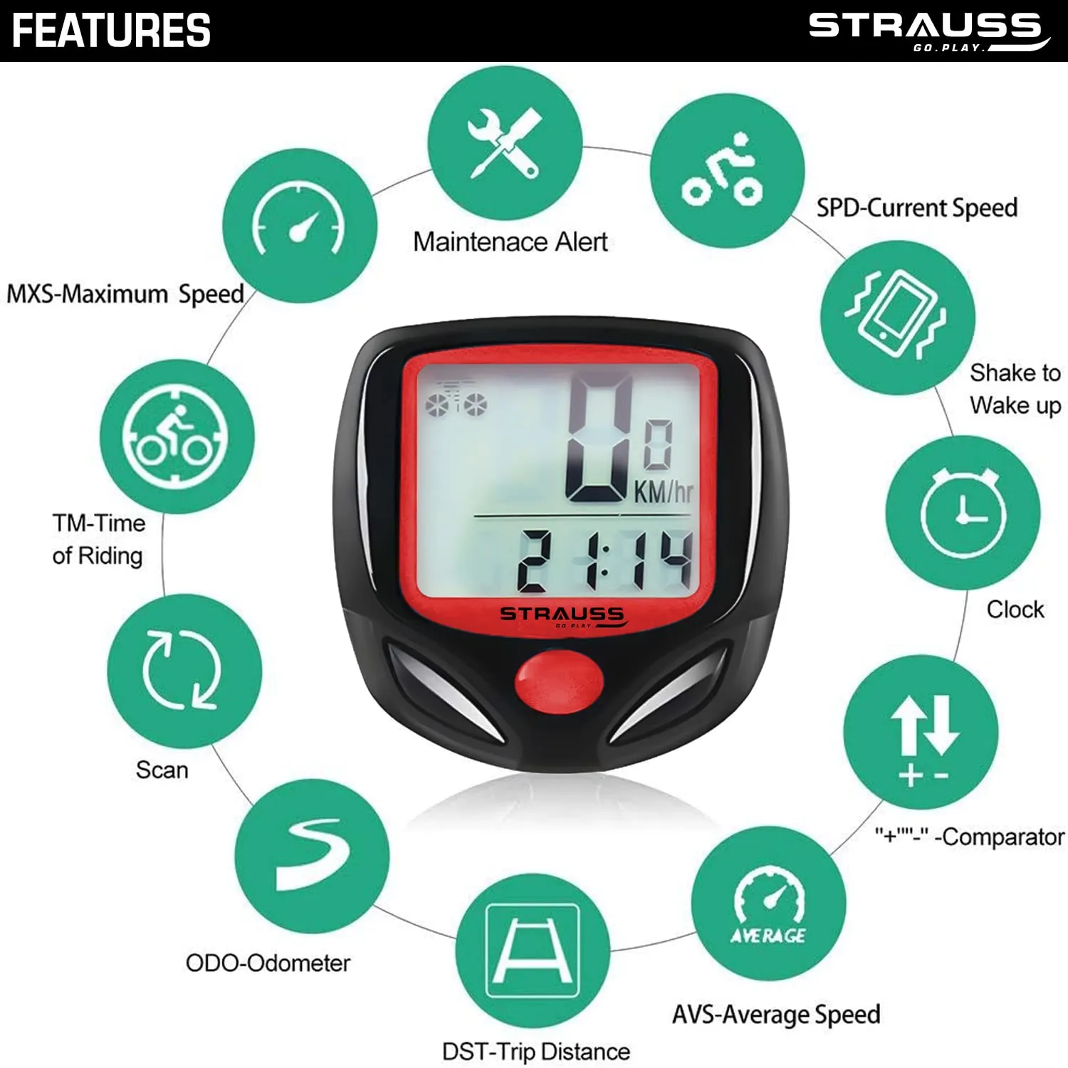 Bicycle Computer Odometer Speedometer Waterproof LCD Display Lightweight Multi Function Cycling Accessory Auto Sleep Wake Up Mode Speed Monitor Easy Install Read Red Black 1
