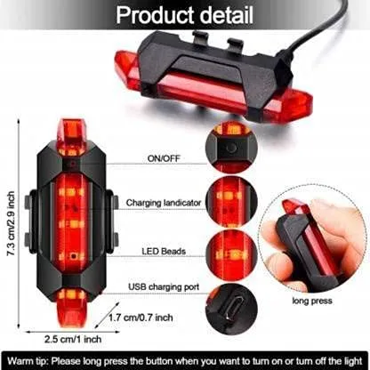 2-in-1 Rechargeable Cycle Light and Horn with Cycle Tail Light LED Cycle Light for Bicycle Front Rear Light Combo, Multicolor, Universal 3