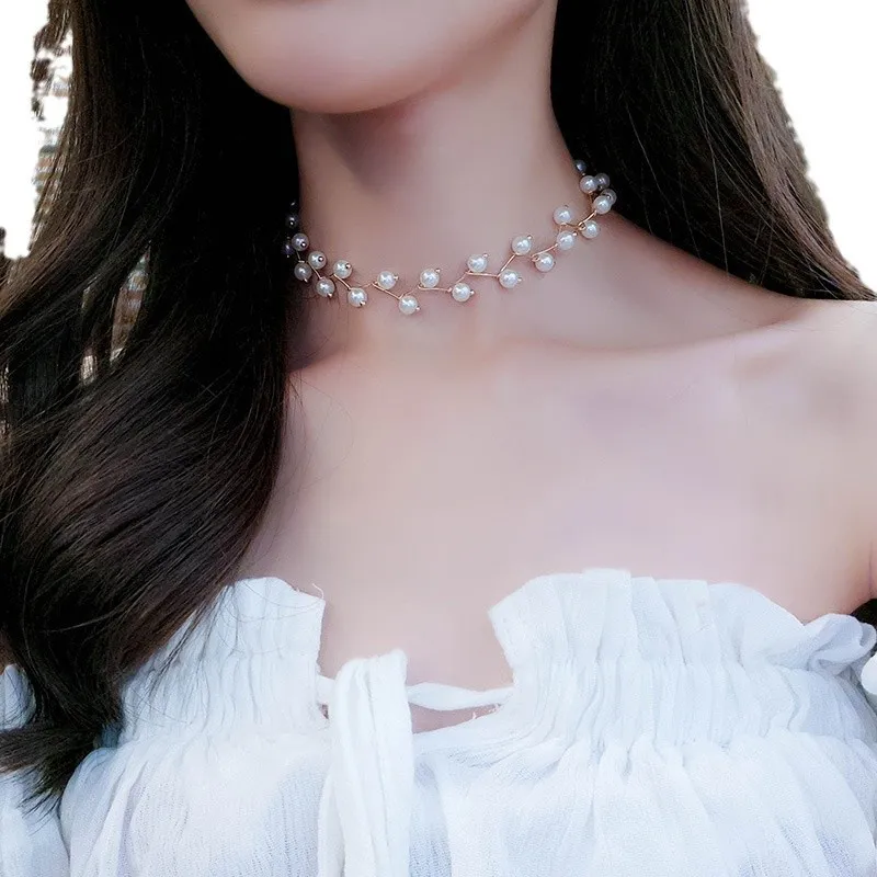 Trendy Fashionable Pearl Choker Necklace for Women Simple New Collection - Rhinestone Charm Chain Necklaces for Girls Party Accessory 2