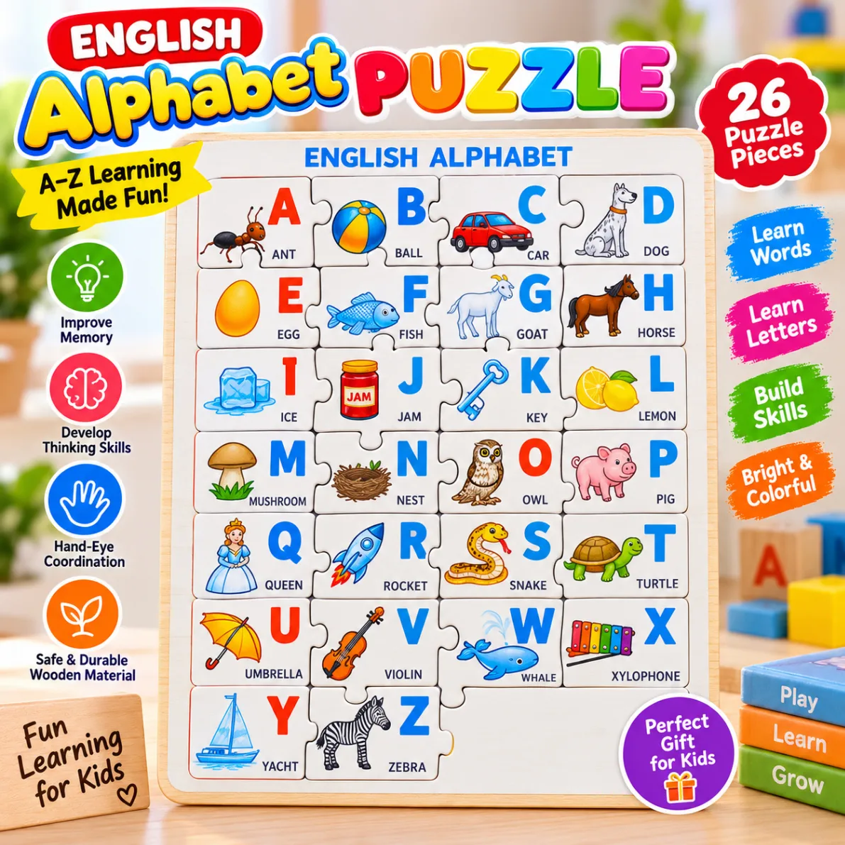24 Pieces Jigsaw Puzzle English Alphabet ABCD 8x10.8 inch 1