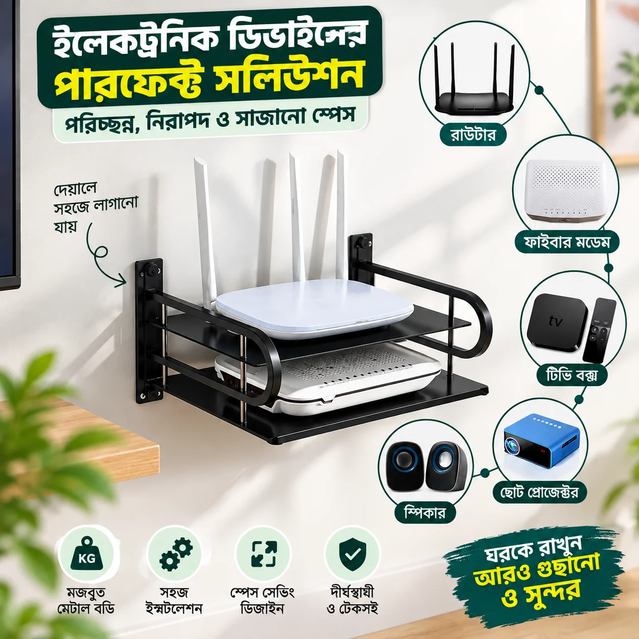 2 Layer Wall Mounted Router Stand, Multi Layer Wifi Router Stand, Metal Wi-fi Router Stand, Double Layer Router Stand 1