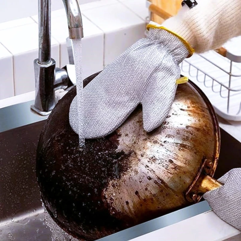 1Pcs Steel Wire Dish Cleaning Gloves for Kitchen, Waterproof Kitchen Cleaning Dish washing Gloves 1