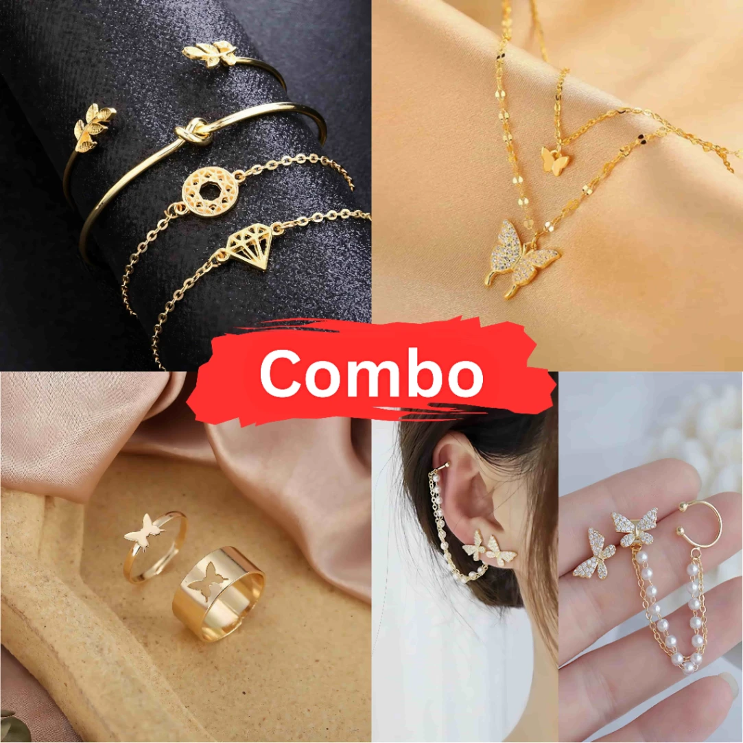 Elegant Butterfly Jewelry Combo Set – Rings, Earrings, Necklace & Bracelets | Trendy Korean-Inspired Accessories for Women & Girl 1