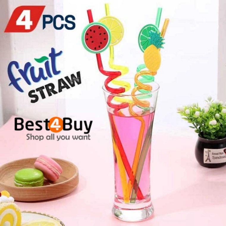 4Pcs Fruit Straw, Party Decoration Colorful Fruit Style Straw, Reusable Straws, Smoothie Drinking Straws, 1