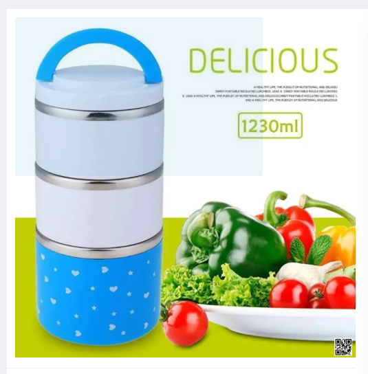 2 Layer Thermal Lunch Box, Stainless Steel Insulated Box, Leakproof Food Storage Container with Double Handles 1