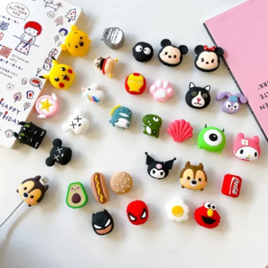 Cable Protector Anti-break Data Cable Silicone Protective Sleeve 3D Cute Cartoon Head Case Cover Set for All Phone 1