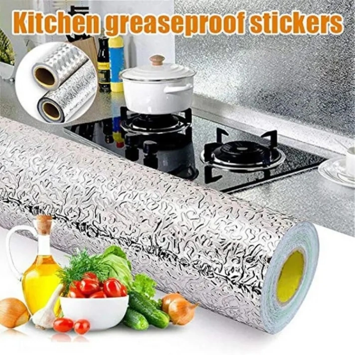 Kitchen oil resistant Sticker (Silver), Aluminum Foil Oil-Proof Sticker, Anti-fouling High-Temperature Self-Adhesive Wallpaper Wall Sticker 1