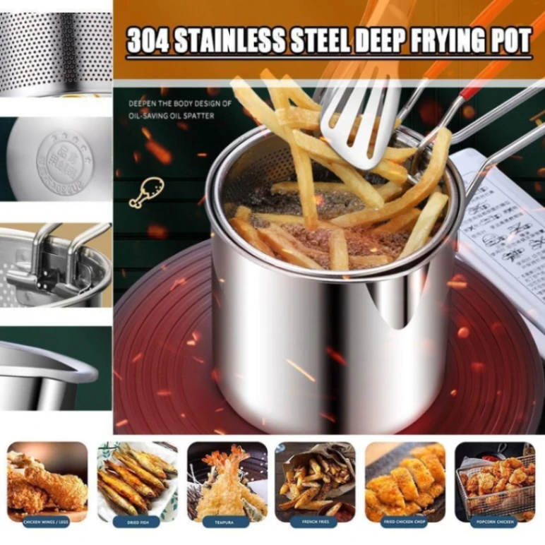Deep Frying Pot 304 Stainless Steel Kitchen Fryer With Strainer Tempura Fryer Pan Chicken Fried Chicken Cooking Tools No Ratings 1