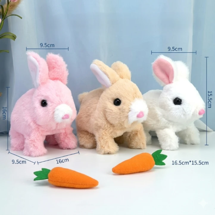 Bunny Carrot Plush Toy Electric with Lighting Sound, Battery Operated Hopping Robotic Rabbit Toys for Kids, Fun Wiggle Ears Pochy 1