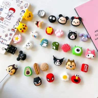 Cable Protector Anti-break Data Cable Silicone Protective Sleeve 3D Cute Cartoon Head Case Cover Set for All Phone
