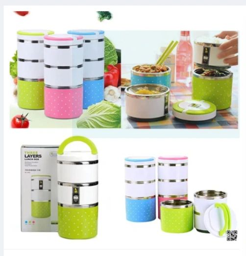 2 Layer Thermal Lunch Box, Stainless Steel Insulated Box, Leakproof Food Storage Container with Double Handles 2