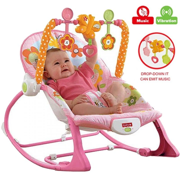 iBaby Infant to Toddler Rocker with Music & Vibration Baby Bouncer- Pink & Blue 4