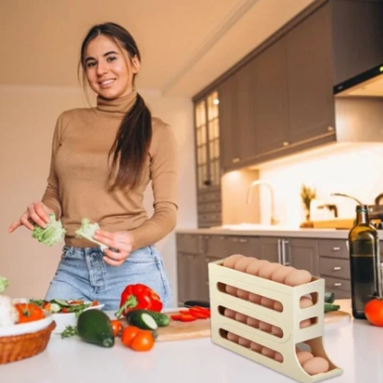 4 layer egg dispenser, Refrigerator Egg Storage 4 Layer Automatically Rolling Eggs Dispenser Space Save Egg Tray For Cabinet Restaurant Kitchen 5