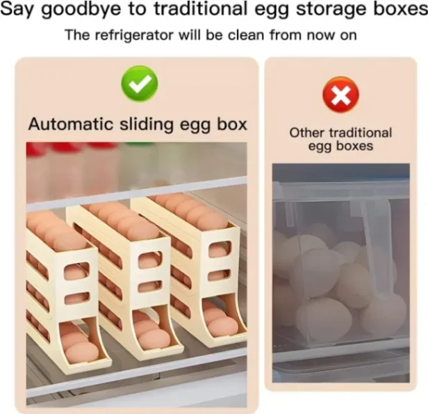 4-Tier Egg Holder for Fridge – Auto-Rolling, Space-Saving Egg Dispenser with Large Capacity (Holds 30 Eggs) 4