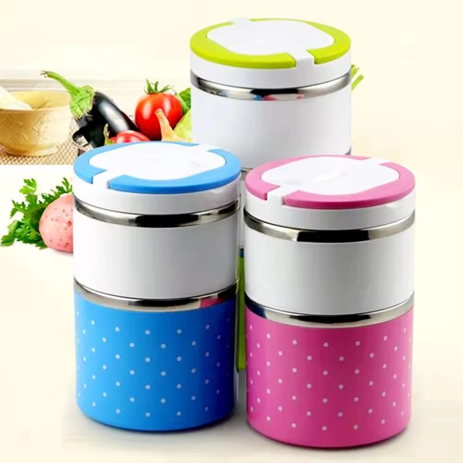 2 Layer Thermal Lunch Box, Stainless Steel Insulated Box, Leakproof Food Storage Container with Double Handles 3