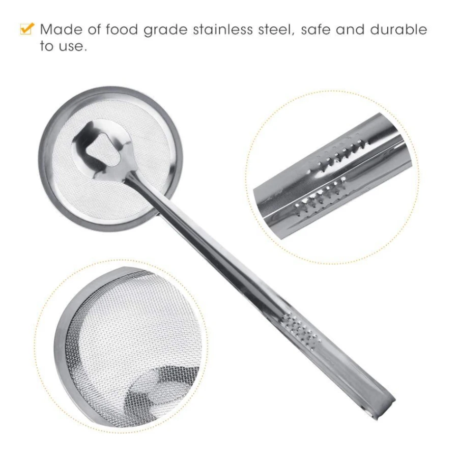 Stainless Steel Filter Spoon with Clip Food Kitchen Oil-Frying Multi-Functional BBQ Filter Clamp Strainer Kitchen Tools (Oil Filter Tongs) 4