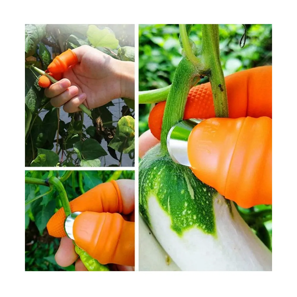 Silicone Thumb cutter + 5 Pieces Finger Protector Cutting Gears Vegetable Picking Nipping Plant Leaf Scissors Garden Gloves 5