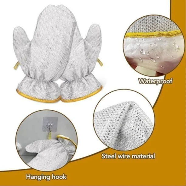 1Pcs Steel Wire Dish Cleaning Gloves for Kitchen, Waterproof Kitchen Cleaning Dish washing Gloves 4