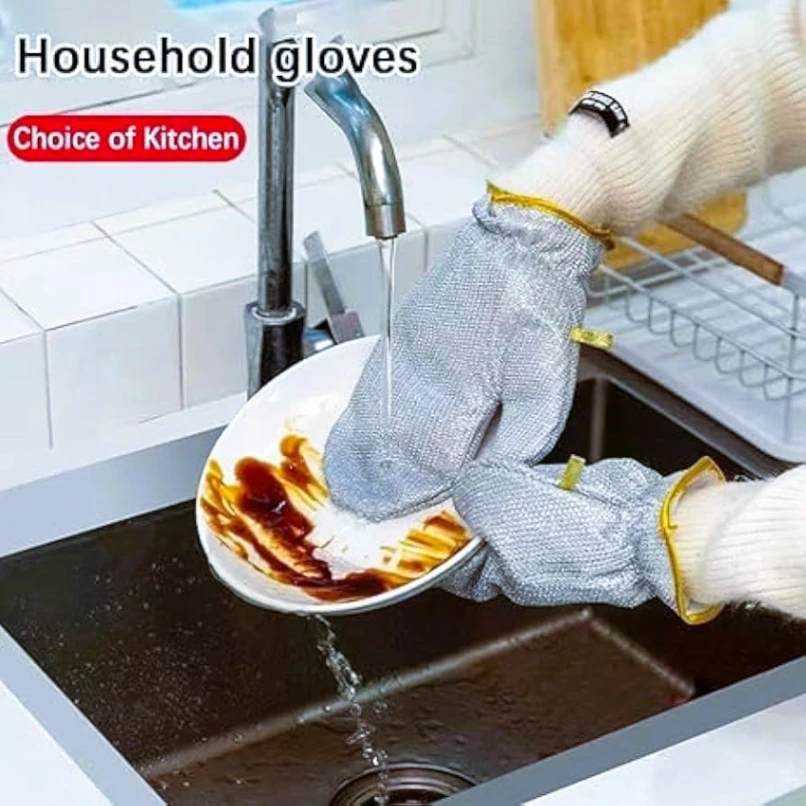 1Pcs Steel Wire Dish Cleaning Gloves for Kitchen, Waterproof Kitchen Cleaning Dish washing Gloves 5