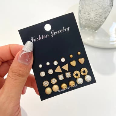 New Trendy 12 Pairs = 24 Pcs Pearl Stud Earrings Set for Women Simple Top - Earrings Set for Women New Collection - Earrings Set 12 Pairs for Girls - Earring for Women - Ear Ring Set 12 Pairs for Girls Stylish/ Earring 12 Pairs Set for Girls Simple