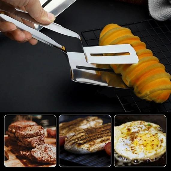 Stainless Steel Food Tongs, Barbecue Clip Frying Steak Fried Bread Egg Fried Fish Non-Stick Grill Tongs BBQ Kitchen Accessories 2