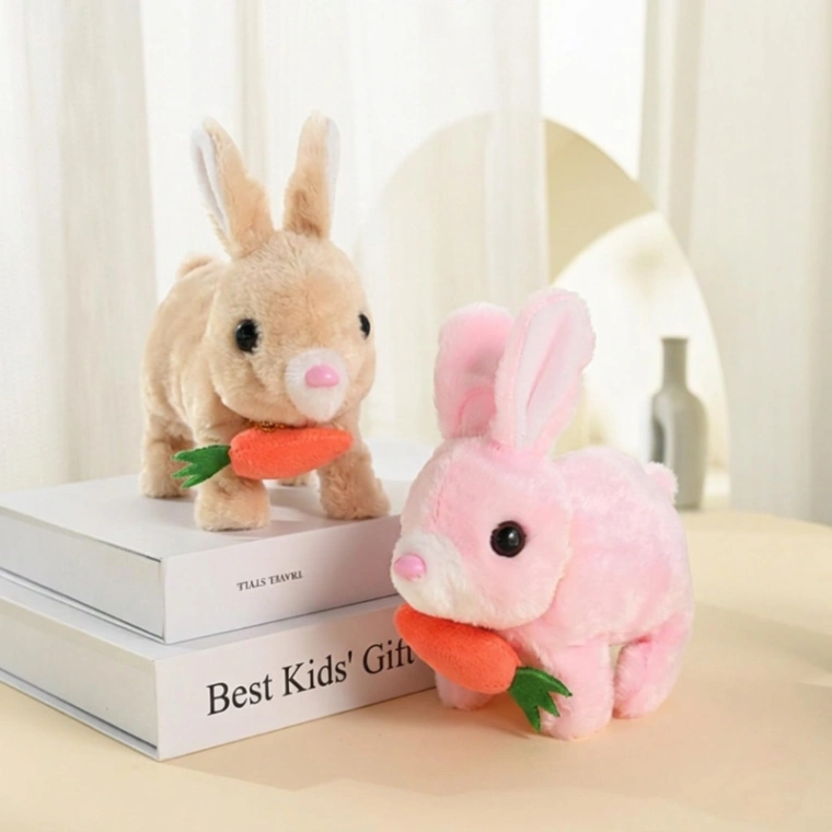 Bunny Carrot Plush Toy Electric with Lighting Sound, Battery Operated Hopping Robotic Rabbit Toys for Kids, Fun Wiggle Ears Pochy 3