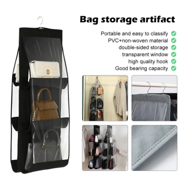 Dust-Proof Storage Bag Holder, Hanging Handbag Organizer 6 Pocket Hanging Organizer, 4